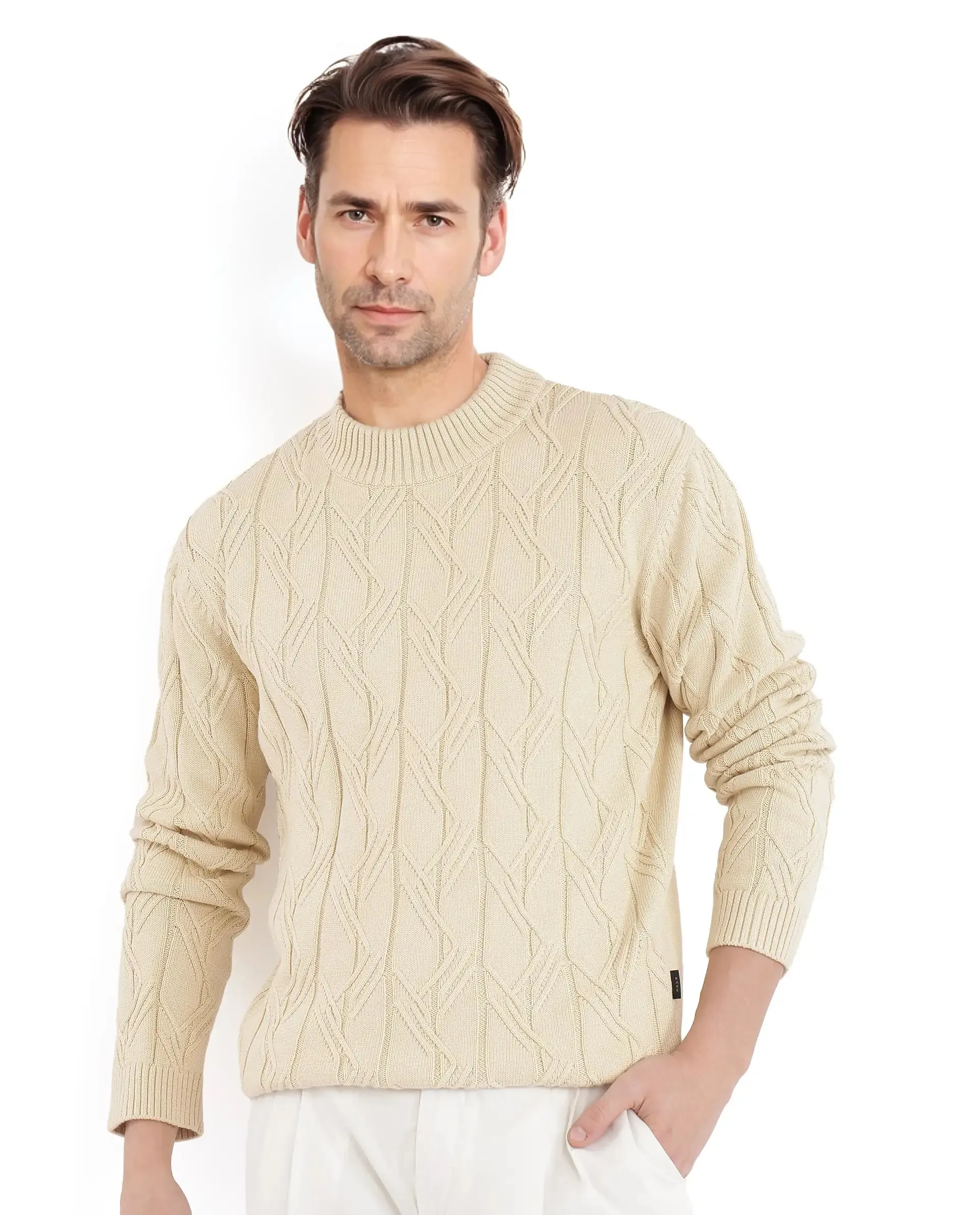 Rare Rabbit Men's Caloz Yellow Full Sleeve Crew Neck Regular Fit Plain Sweater