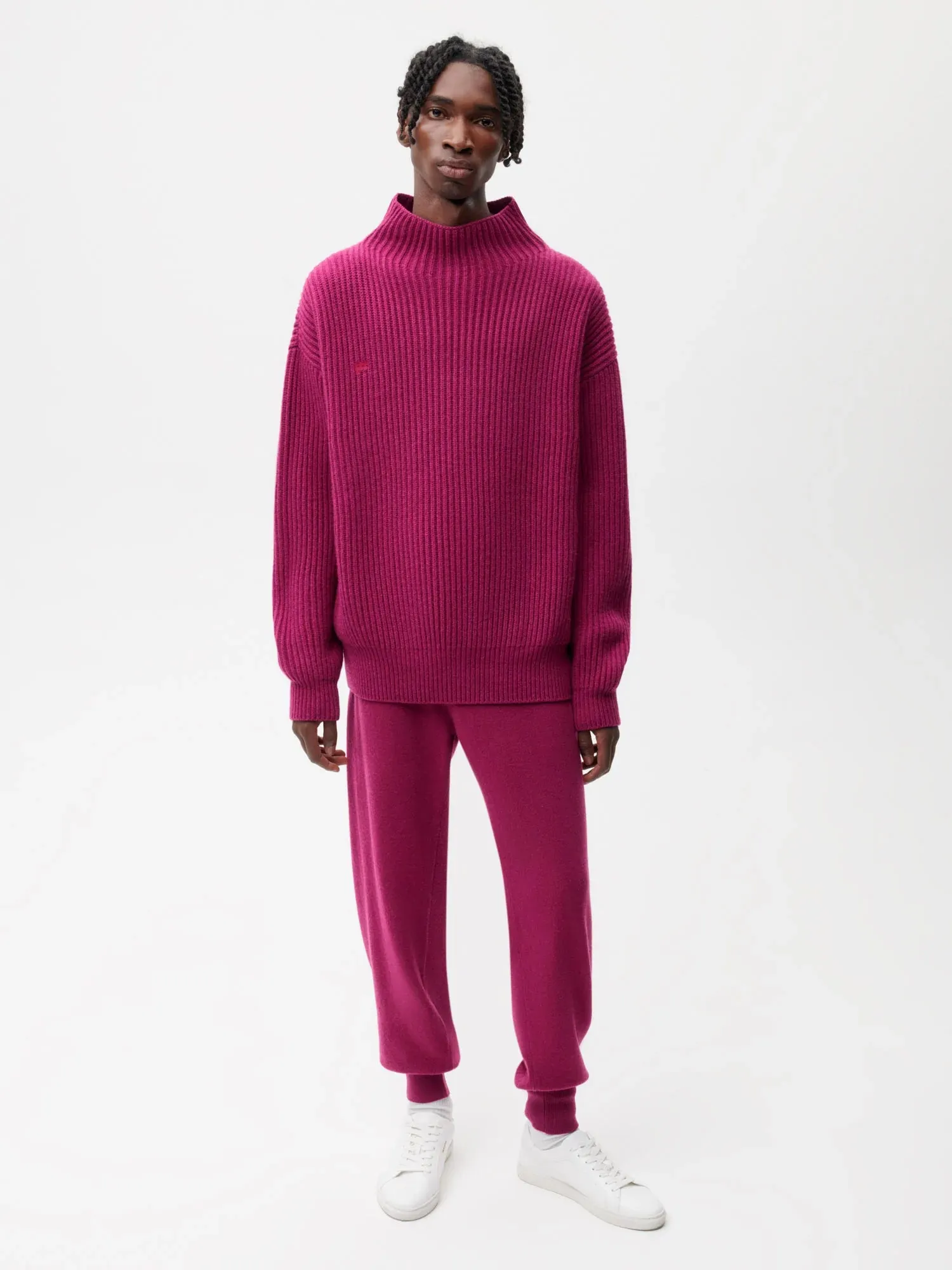 Recycled Cashmere Funnel-Neck Sweater—plum purple