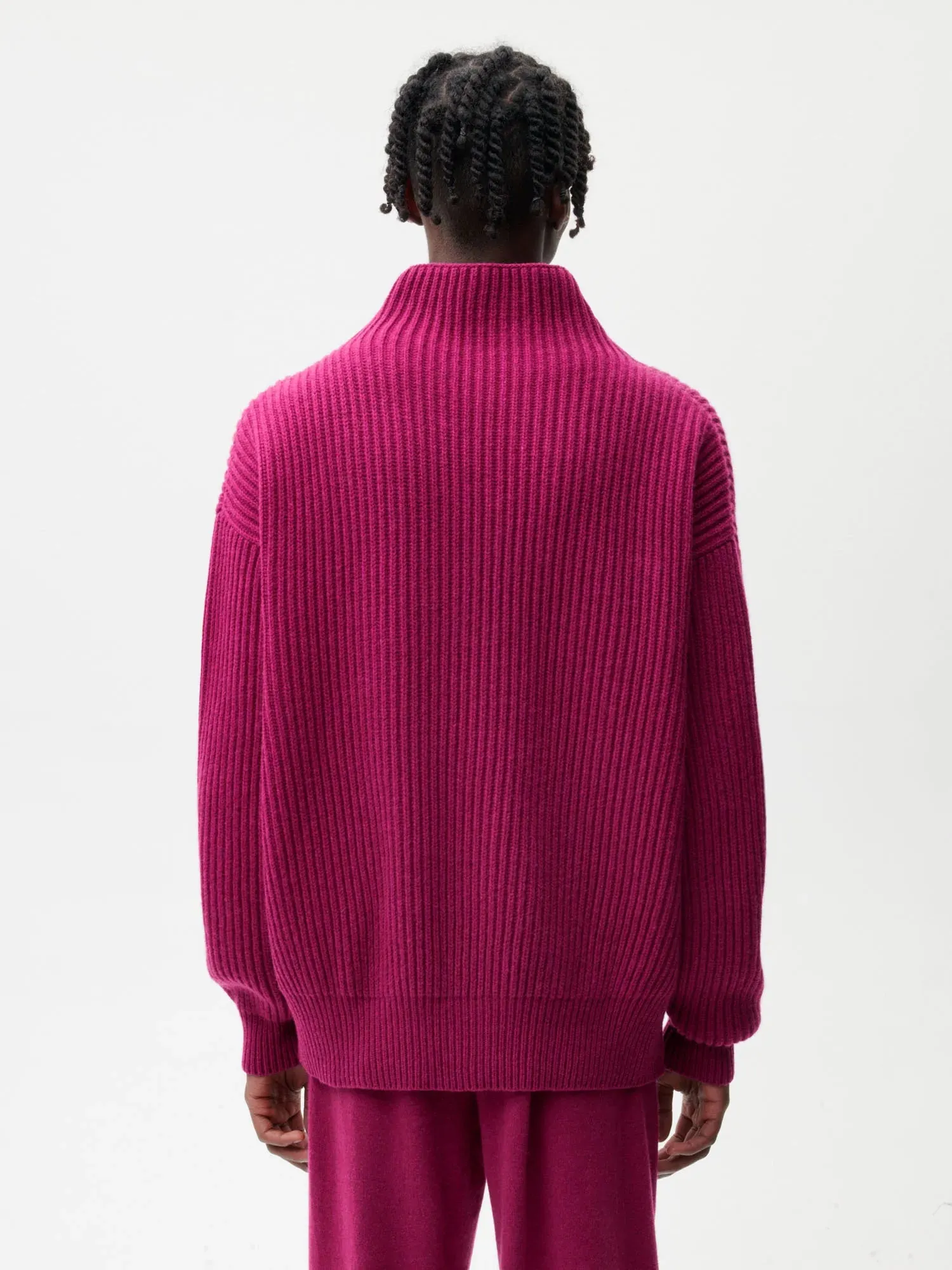 Recycled Cashmere Funnel-Neck Sweater—plum purple