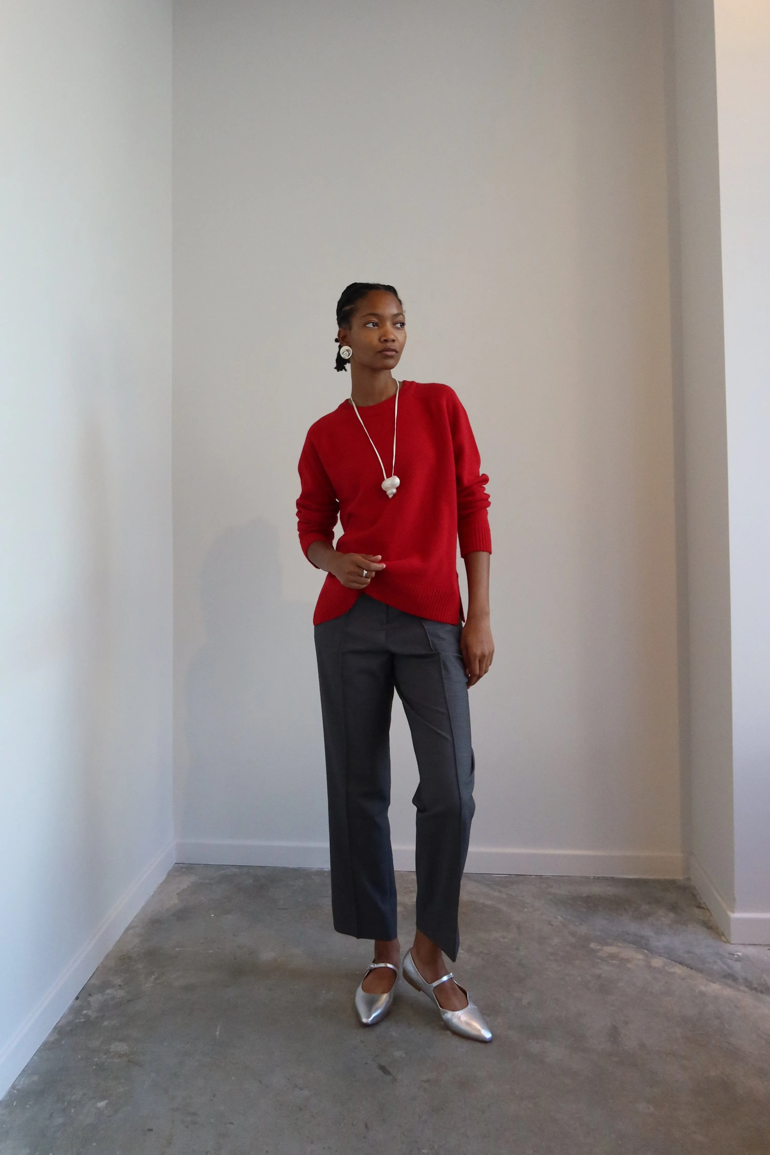 Red Cashmere Blend Crewneck Knit