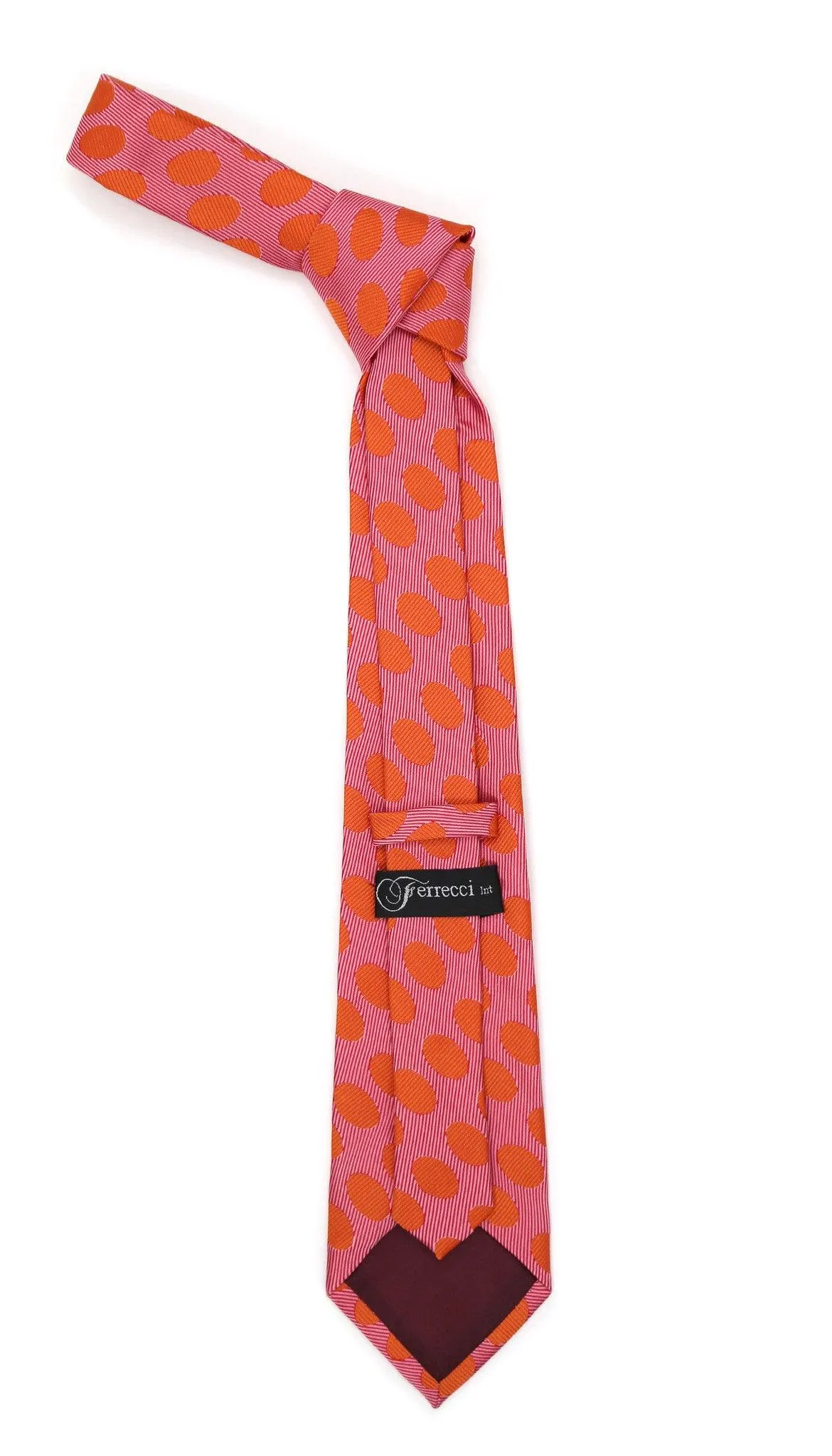 Red Orange Polkadot Stripe Necktie with Handkerchief Set