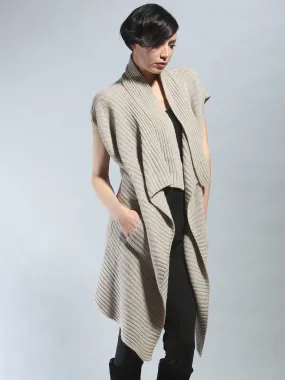 Ribbed Sleeveless Long Cardigan