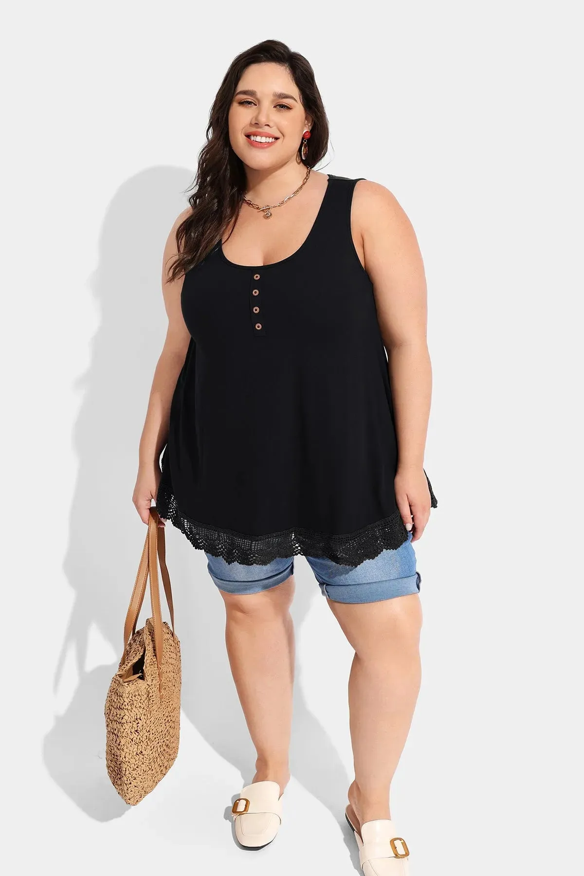 Ritera Supersoft Solid Lace Hem Tank Top