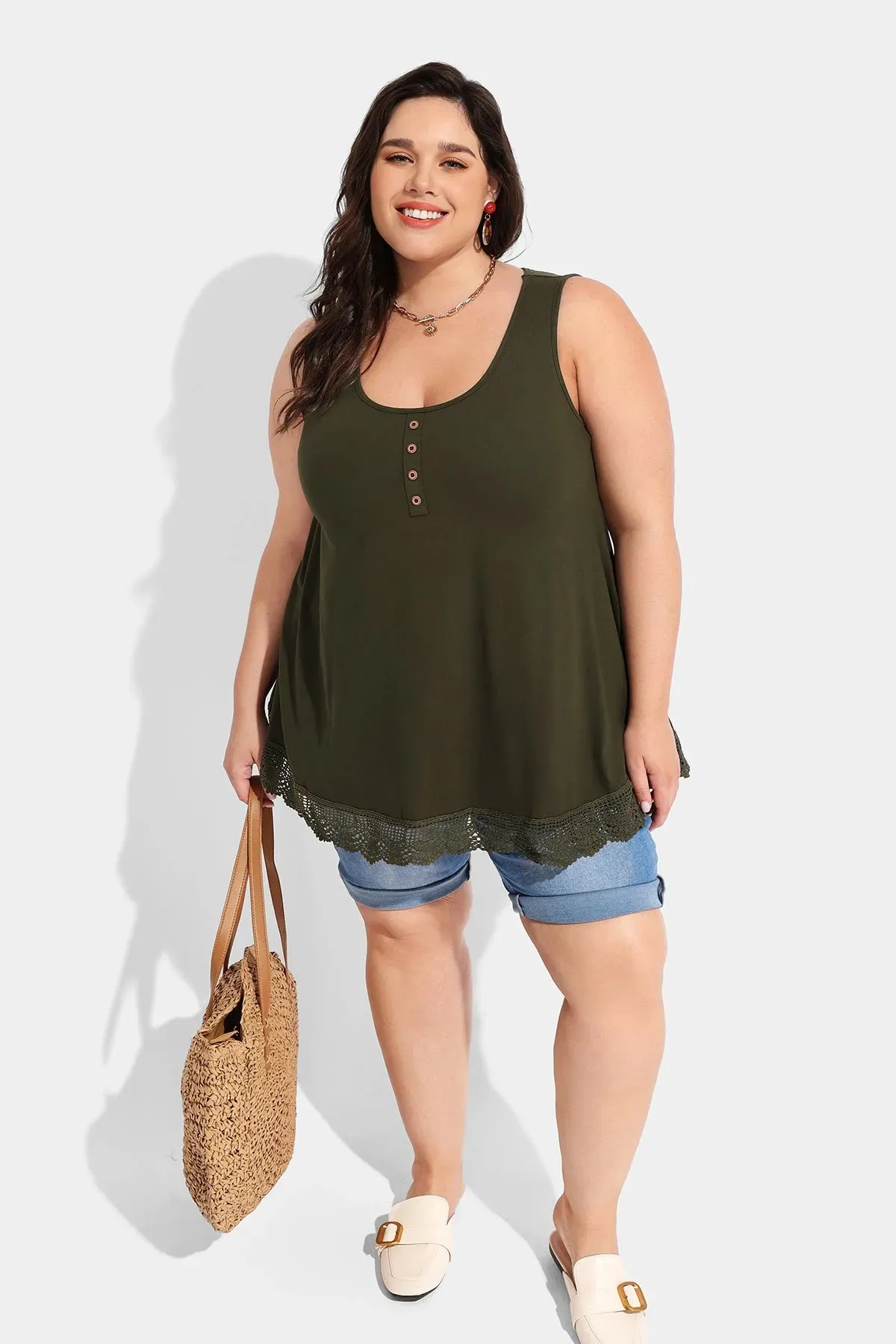 Ritera Supersoft Solid Lace Hem Tank Top