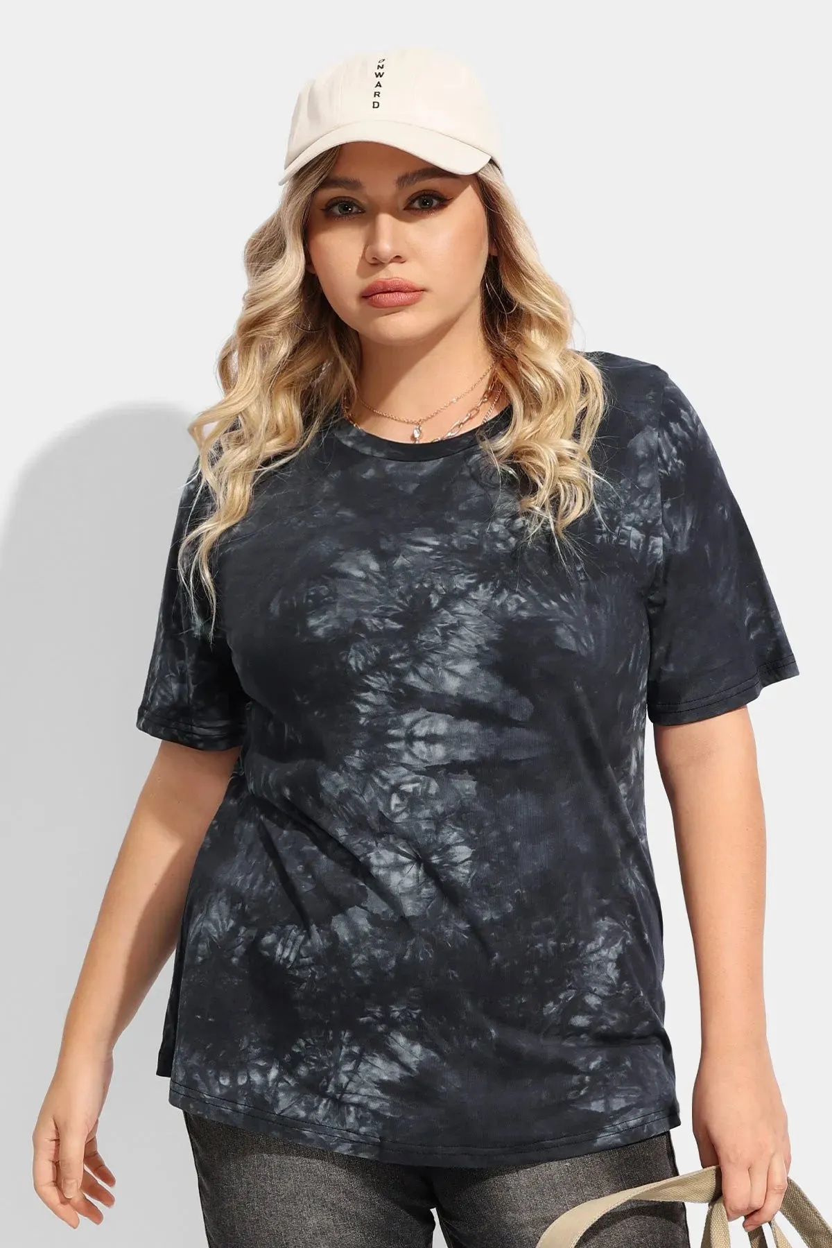 Ritera Tie Dye Lined Crewneck Basic Tunic T-Shirt