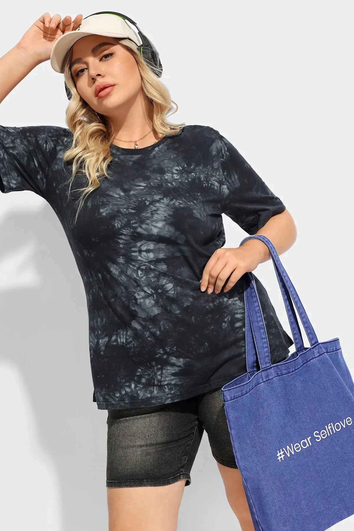 Ritera Tie Dye Lined Crewneck Basic Tunic T-Shirt