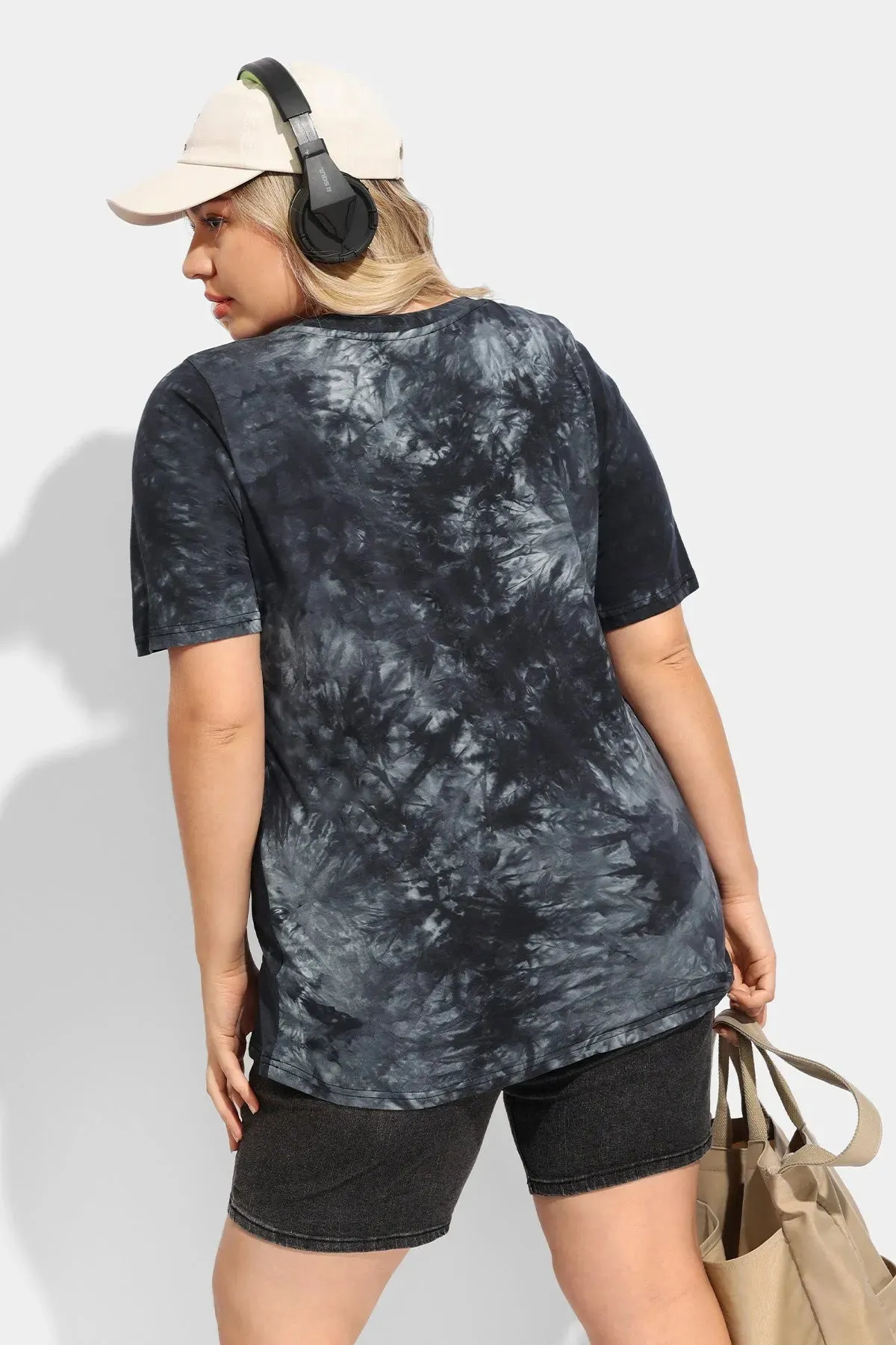 Ritera Tie Dye Lined Crewneck Basic Tunic T-Shirt