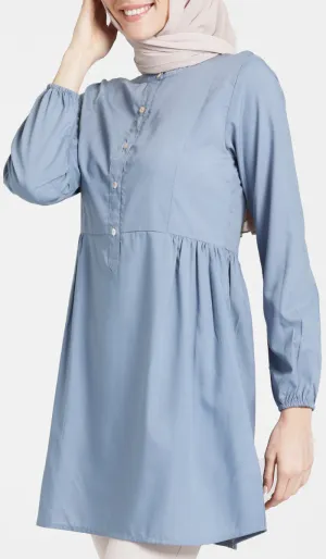 Sabra Cotton Feel Modest Button down Tunic - Dusty Blue