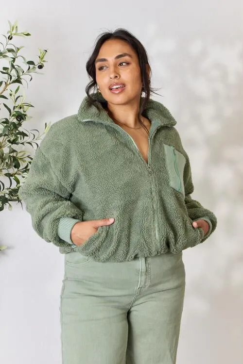 Sage Full Zip Collared Sherpa Jacket