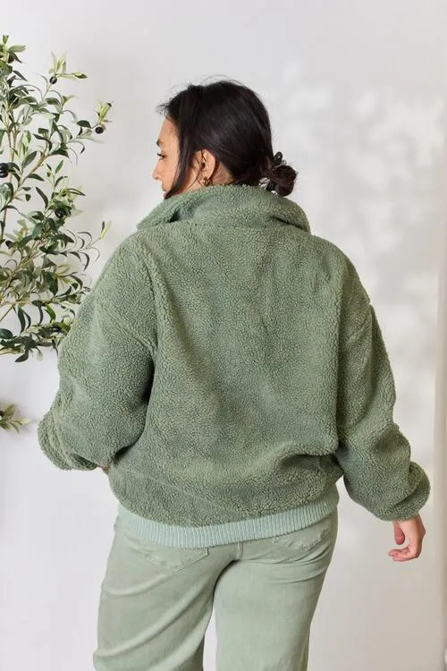 Sage Full Zip Collared Sherpa Jacket