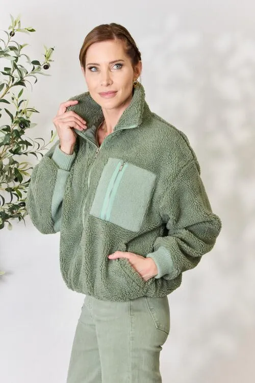 Sage Full Zip Collared Sherpa Jacket