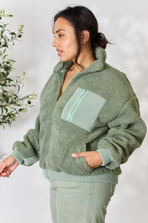 Sage Full Zip Collared Sherpa Jacket