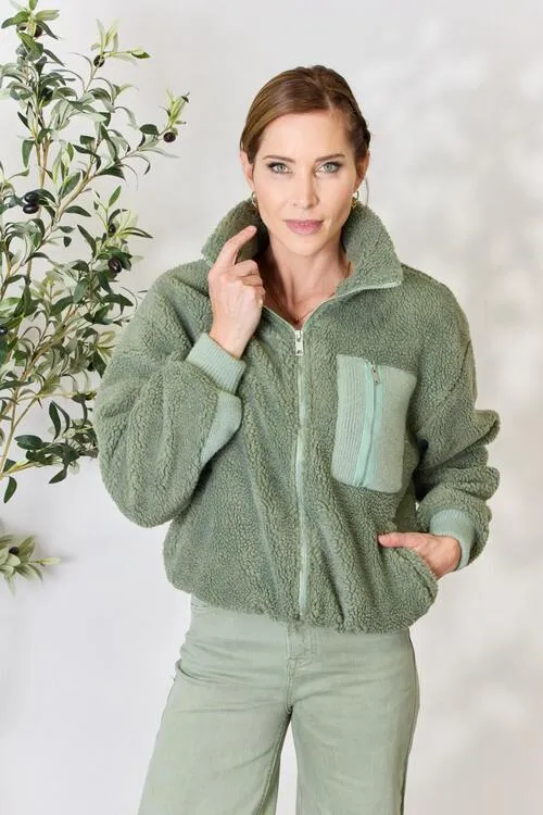 Sage Full Zip Collared Sherpa Jacket