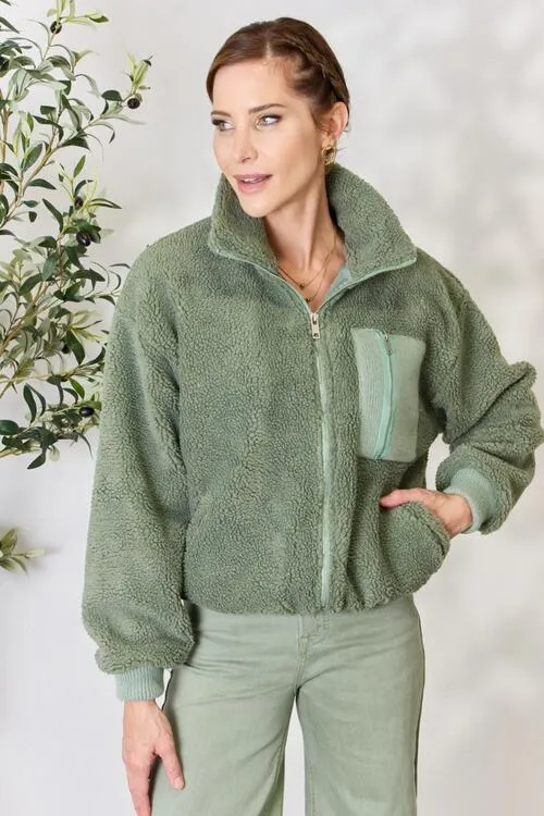 Sage Full Zip Collared Sherpa Jacket