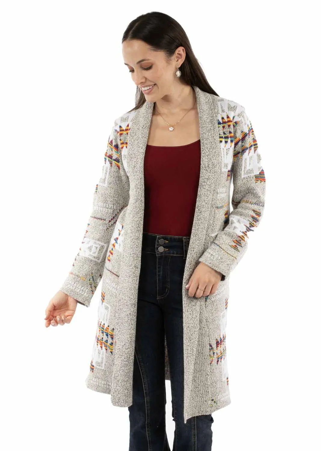 Scully Womens Open Front Cardigan Oatmeal 100% Acrylic Duster Sweater