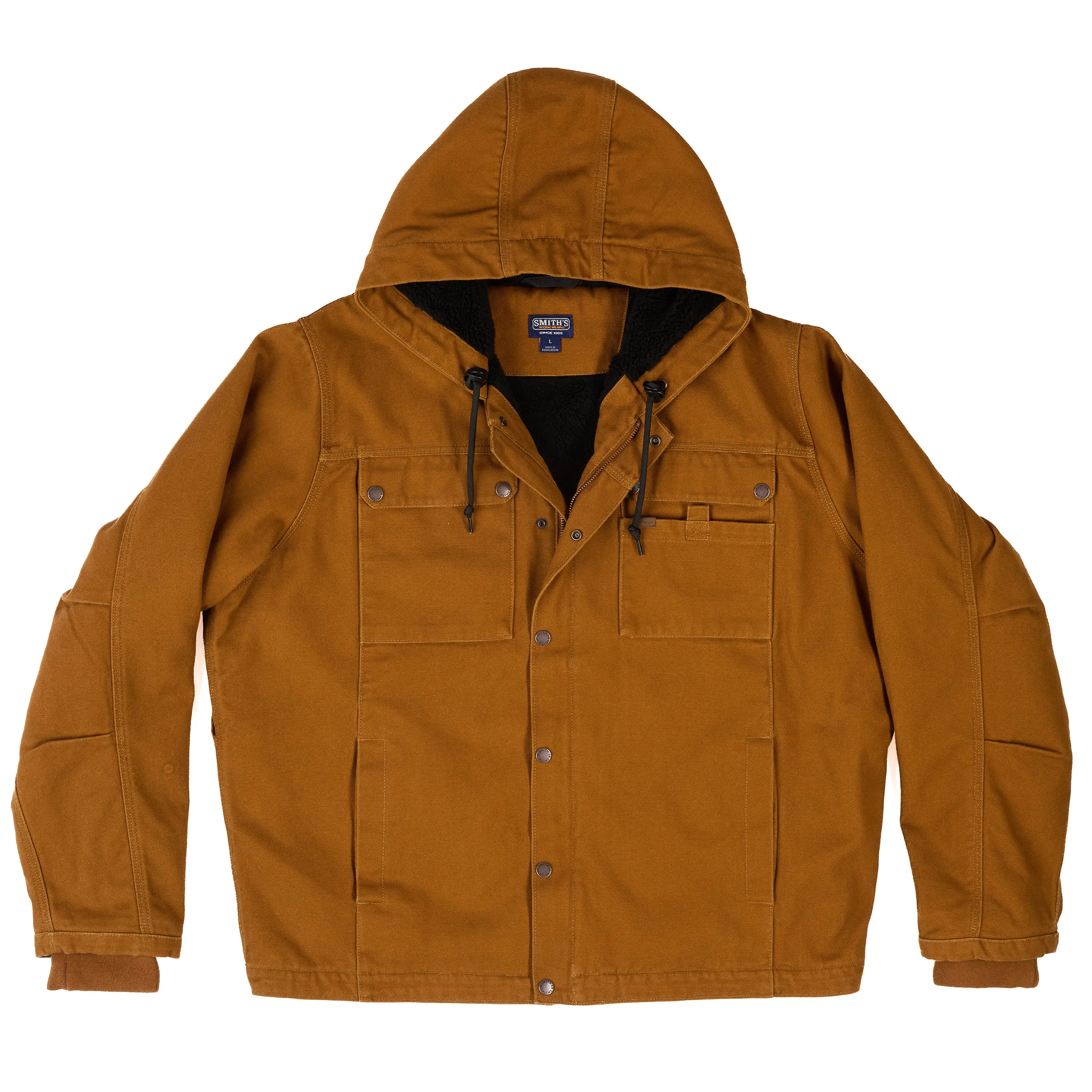 SHERPA-LINED DUCK CANVAS HOODED WORK JACKET