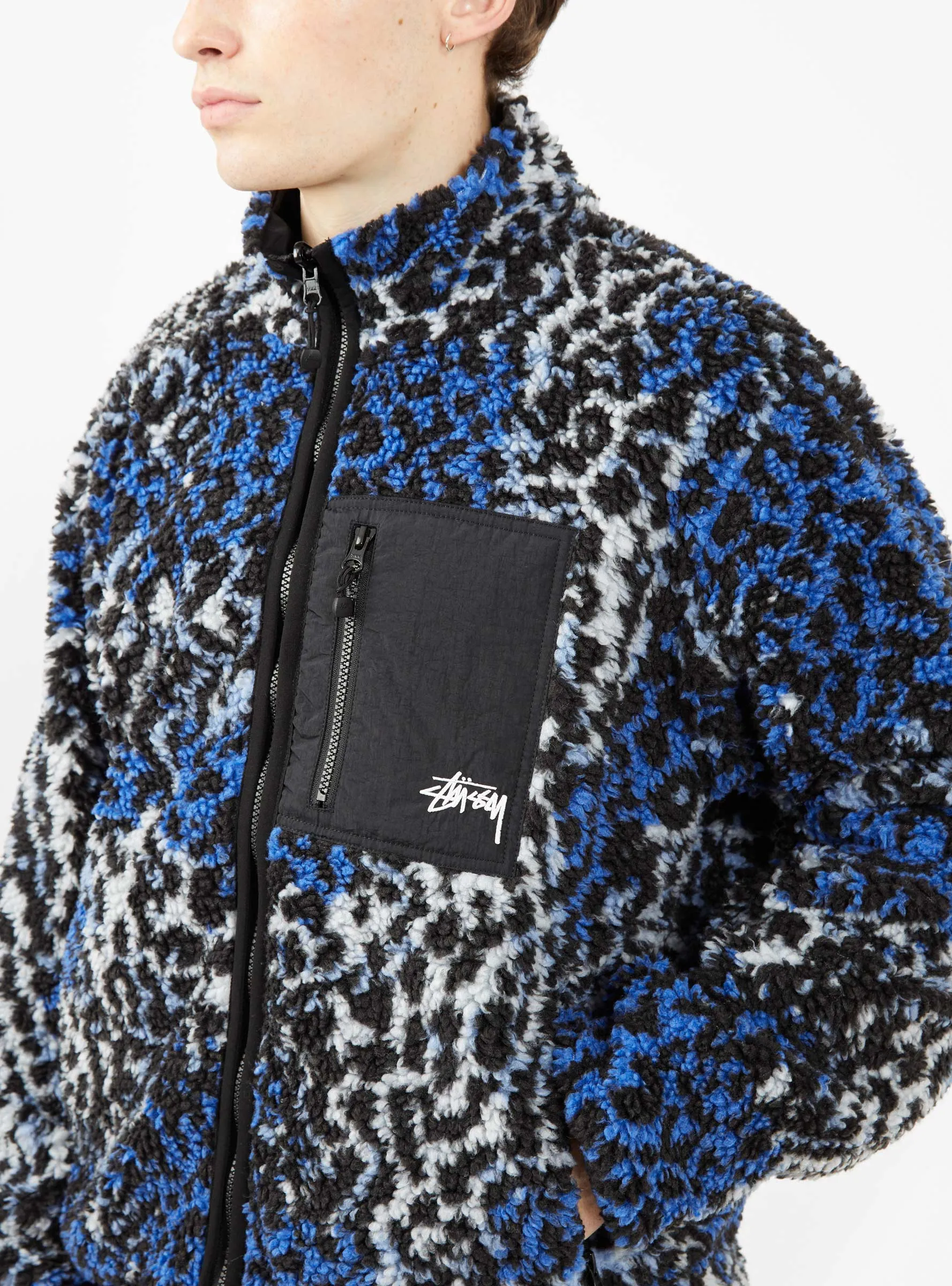 Sherpa Reversible Jacket Blue Leopard