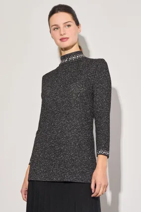 Shimmer Knit Embellished Mock Neck Tunic