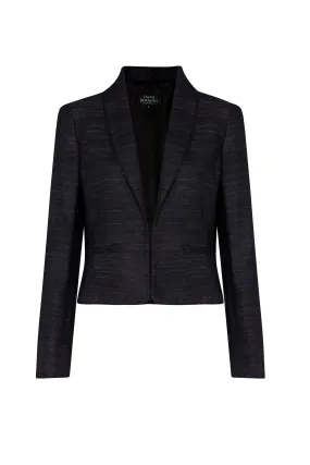 Short Black Fitted Jacket with Shawl Collar in Raw Silk - Maisie