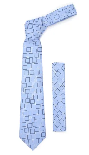 Sky blue Geometric Necktie with Handkerchief Set