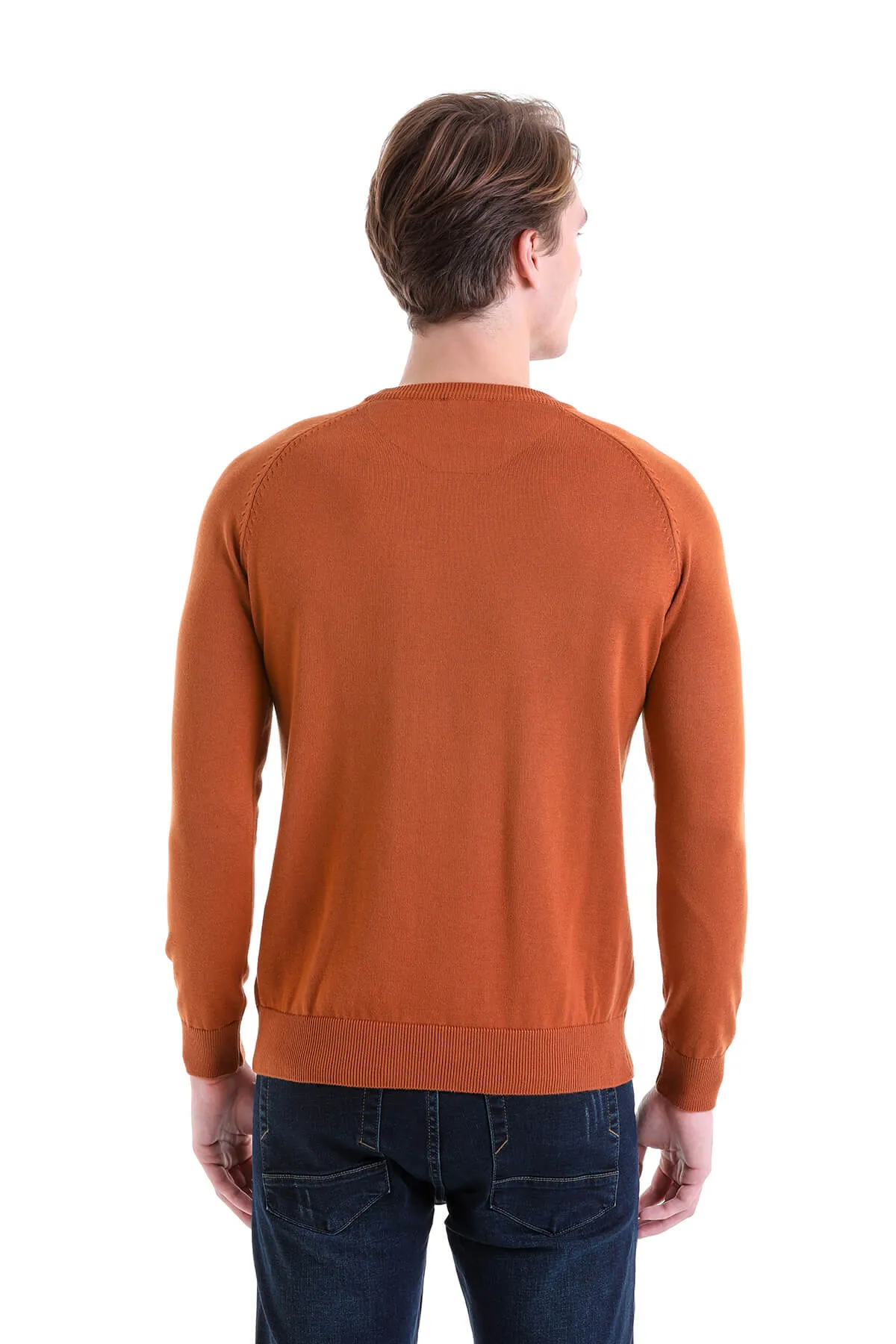 Slim Fit Brick Cotton Blend Crewneck Sweater