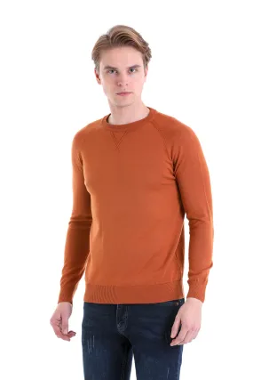 Slim Fit Brick Cotton Blend Crewneck Sweater