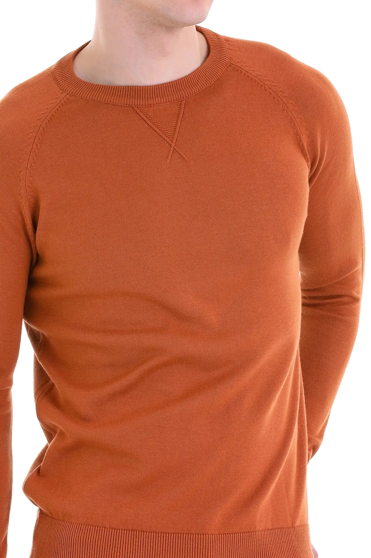 Slim Fit Brick Cotton Blend Crewneck Sweater