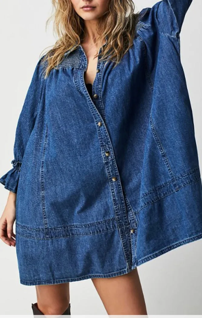 Smocked Denim Tunic