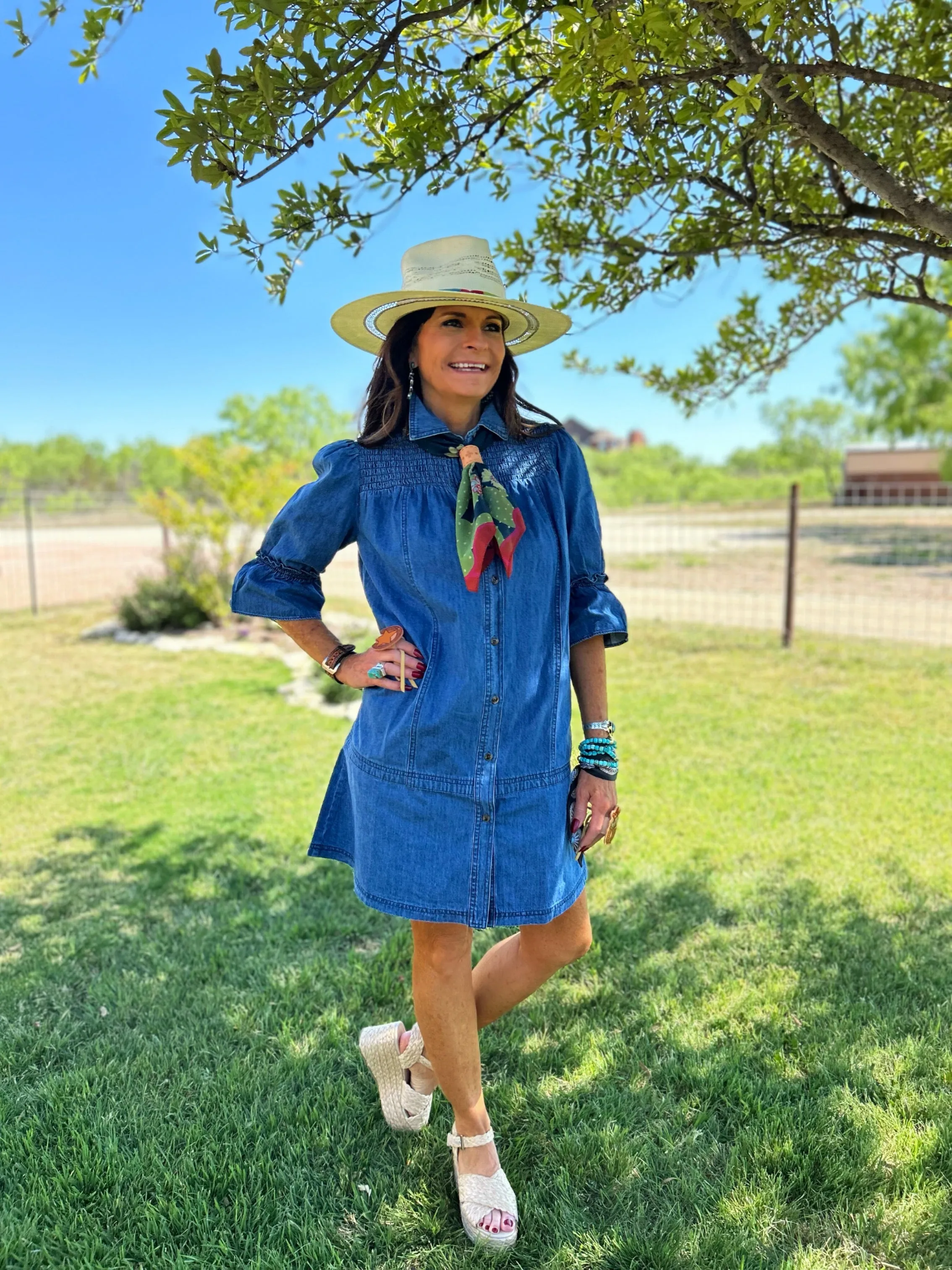 Smocked Denim Tunic