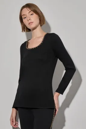 Soft Knit Scoop Neck Chain Detail Tunic