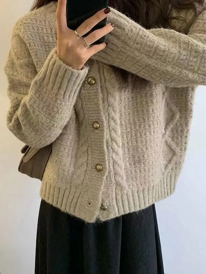 Solid Color Twist Knit Cardigan