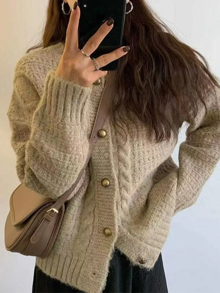 Solid Color Twist Knit Cardigan