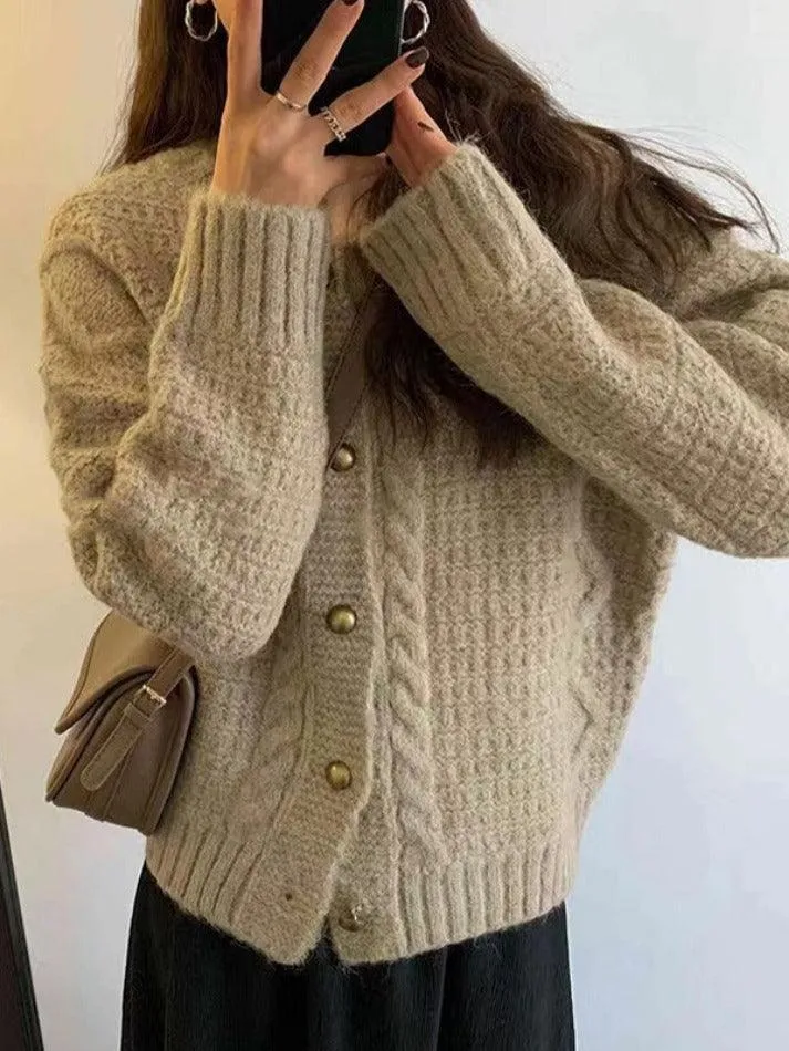 Solid Color Twist Knit Cardigan