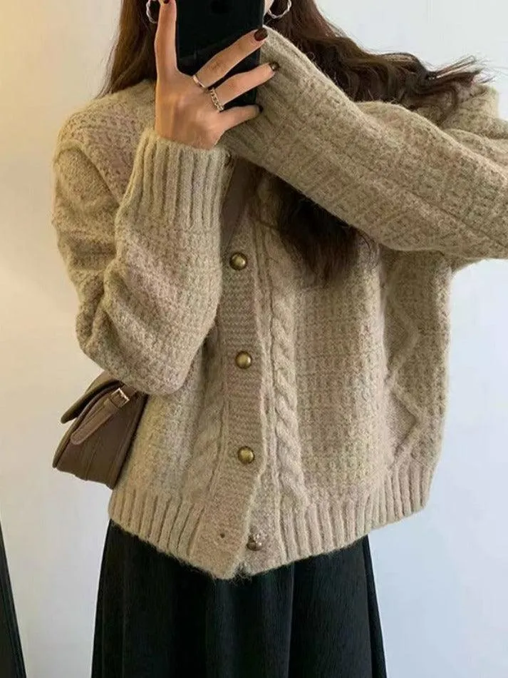 Solid Color Twist Knit Cardigan