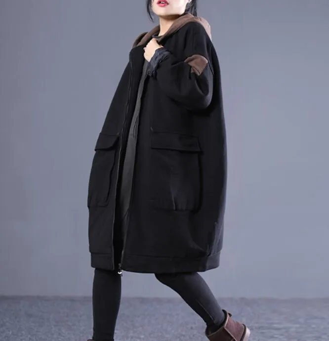 Spring Women Casual Coat Loose Hooded Parka Plus Size Coat Jacket