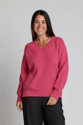 Stella & Gemma Lobby V-Neck Sweater - Fuchsia