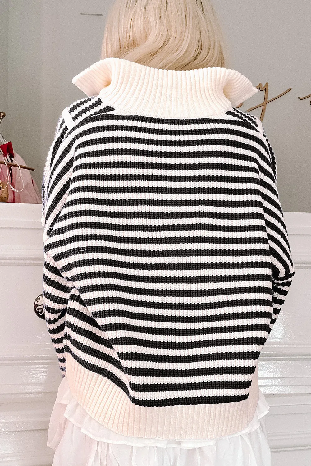 Stripe Zipper Collar Sweater