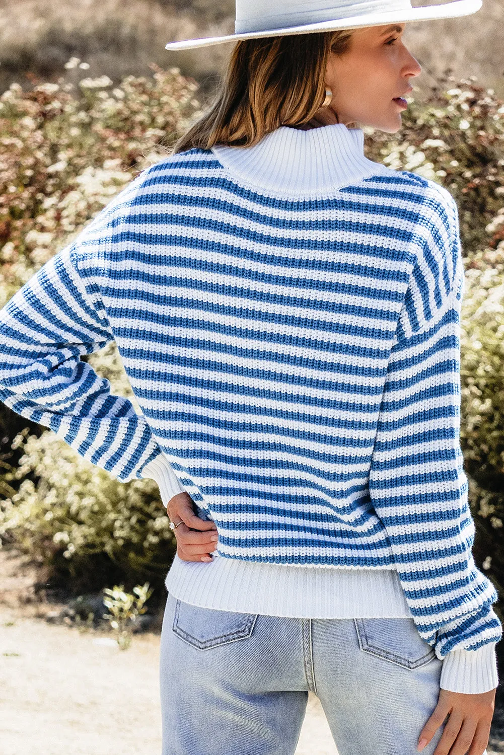 Stripe Zipper Collar Sweater