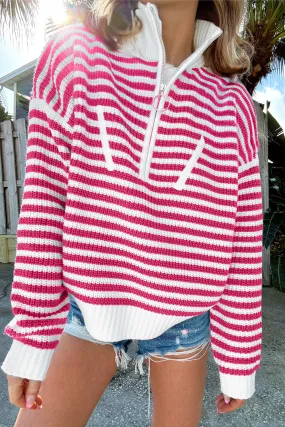 Stripe Zipper Collar Sweater