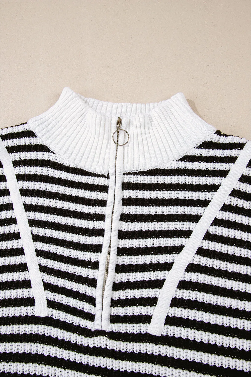 Stripe Zipper Collar Sweater