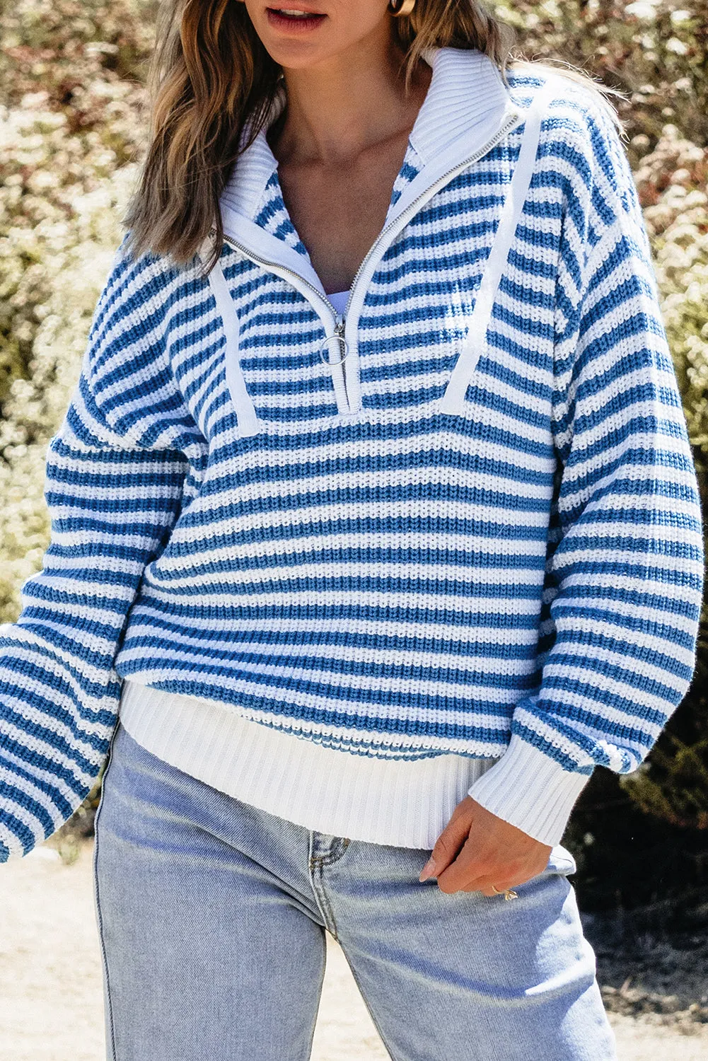 Stripe Zipper Collar Sweater