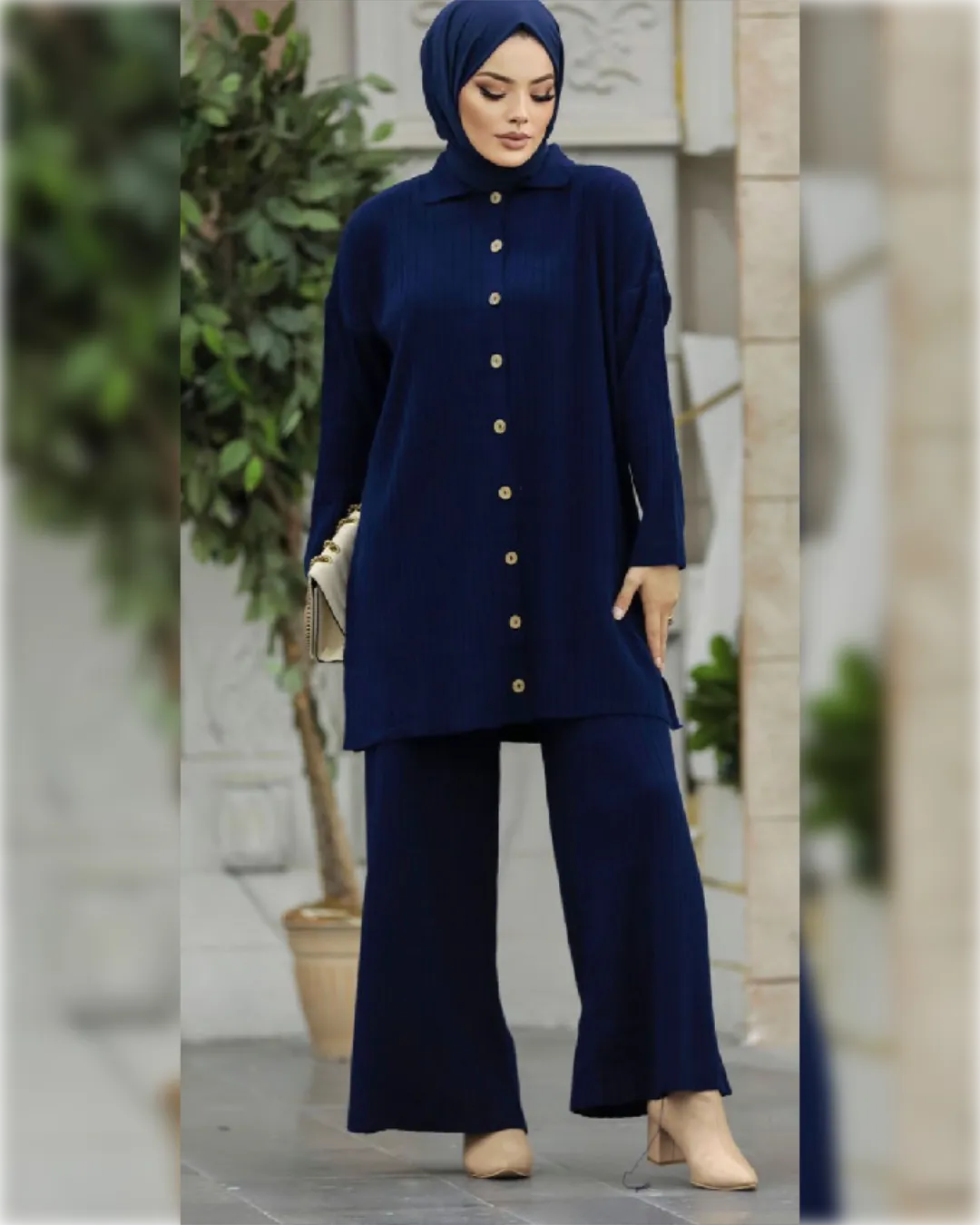 Talia Buttoned - Tricot - Blue Navy - 2-Pieces Outfit in Wool طقم تاليا الشتوي من الصوف الناعم مكون من قطعتين مع أزرار باللون الكحلي الجميل