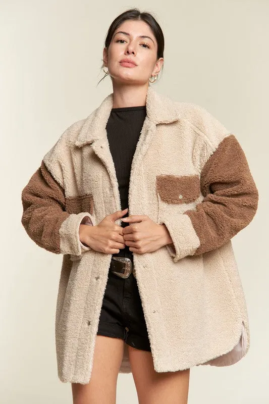 TEEK - Plus Size Colorblock Sherpa Jacket