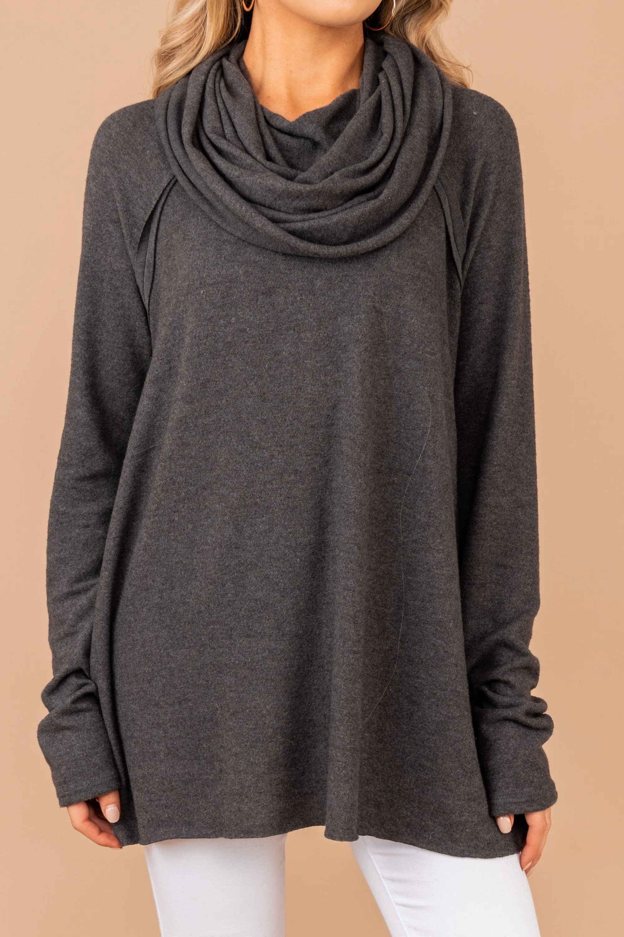 The One You Want Charcoal Gray Cowl Neck Sweater