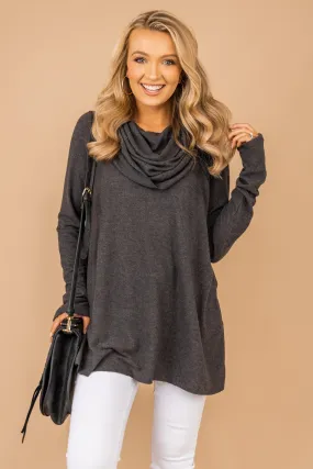 The One You Want Charcoal Gray Cowl Neck Sweater