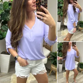 Thea City Stretch 3/4 Sleeve Tunic - Bright Lavender (Ships in 1-2 Weeks)