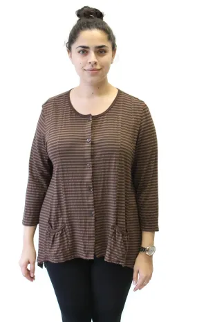 Tonal Striped Pocket Cardigan, Cafe