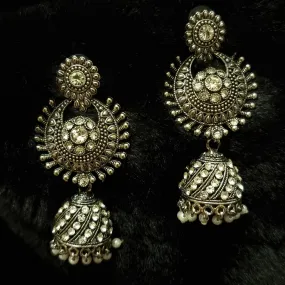 Traditional long oxidized jhumka style earrings