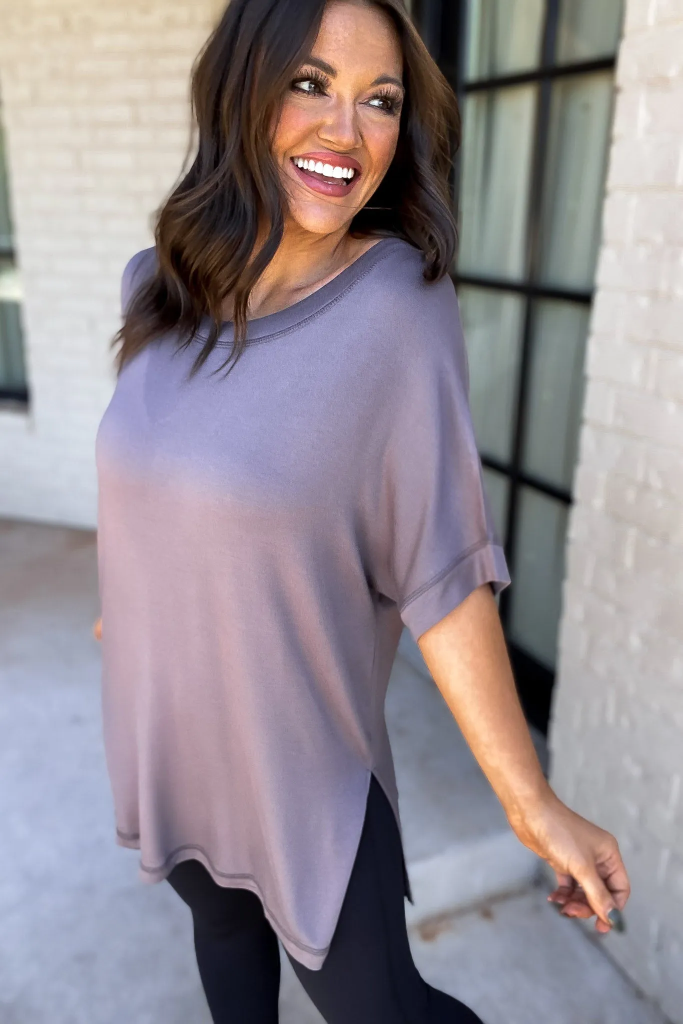 Traveling Far Dolman Sleeve Oversized Tunic Grey Tee