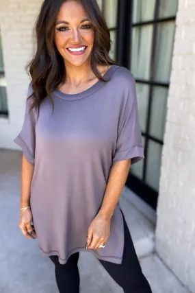 Traveling Far Dolman Sleeve Oversized Tunic Grey Tee